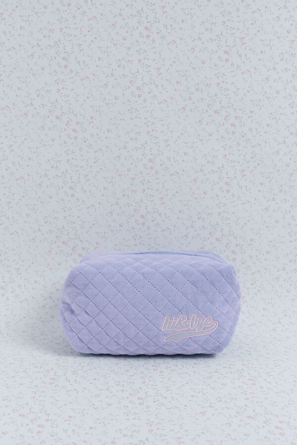 HI&BYE Neceser de terciopelo terciopelo claro con logo bordado azul