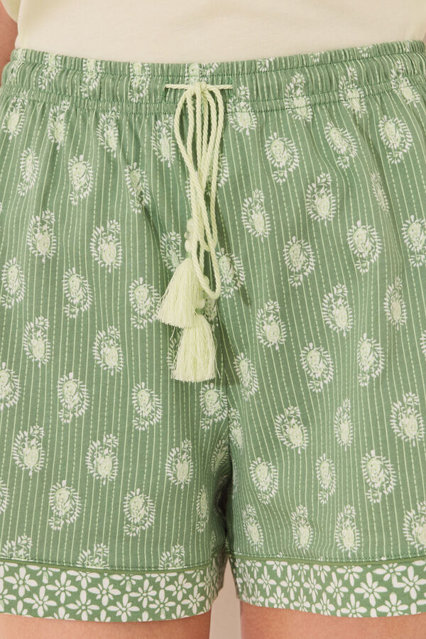 Womensecret Pijama de manga corta de algodón con estampado verde verde