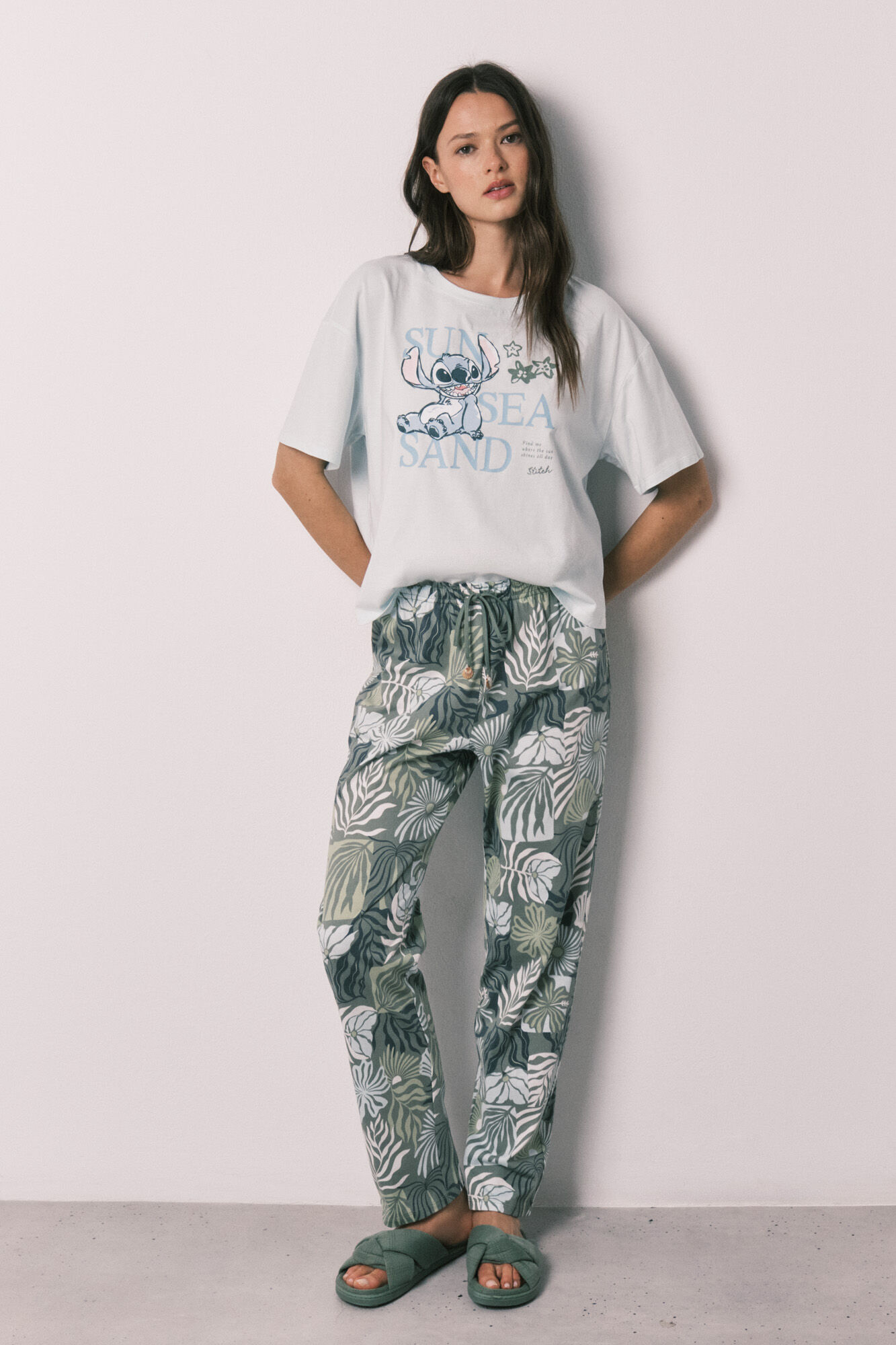Women'secret Pijama larga de manga corta Stitch estampado