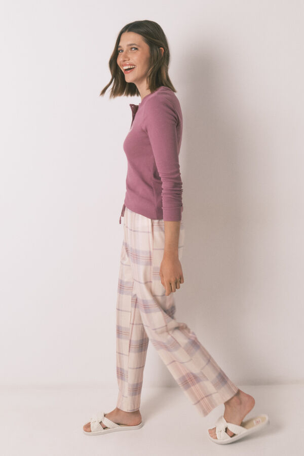 Womensecret Pijama larga con estampado de cuadros rosas rosa