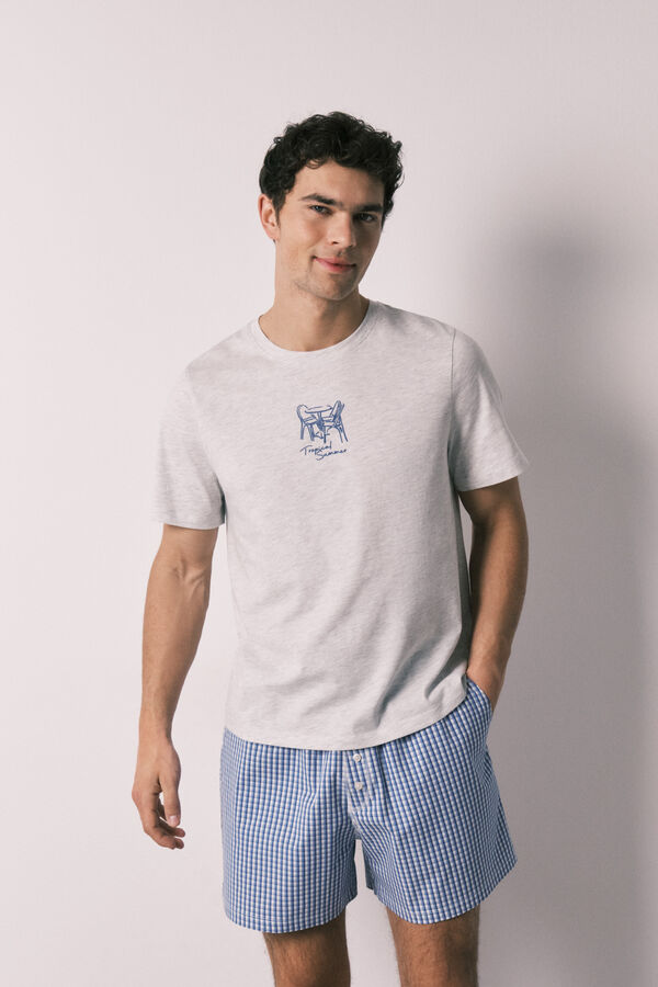 Women'secret Pijama corta de hombre de algod&oacute;n a cuadros gris