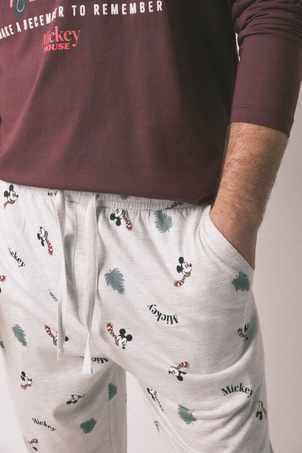 Women'secret Pijama larga de Mickey Mouse 100% algod&oacute;n para hombre p&uacute;rpura