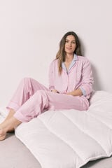 Women'secret Pijama camisera larga a rayas de algod&oacute;n rosa rosa