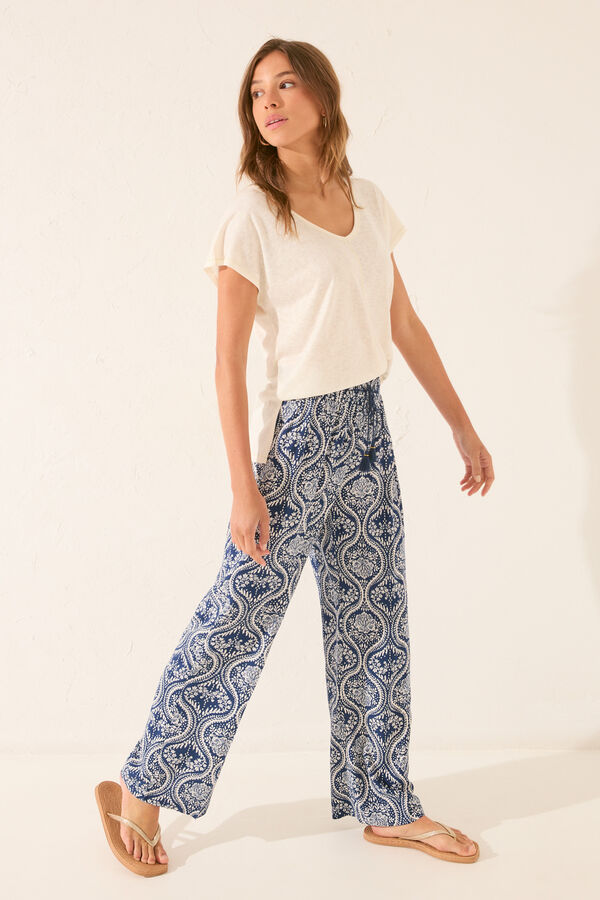 Womensecret Pantalón largo con estampado integral estampado