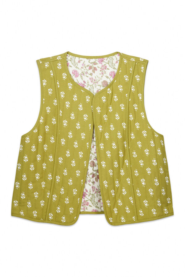 Womensecret Chaleco reversible 100% algodón sellos verdes blanco