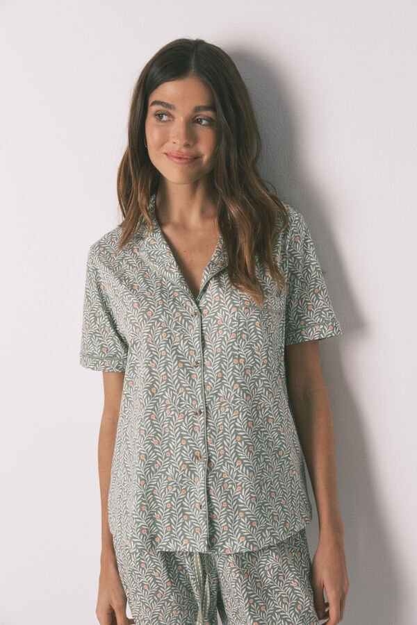 Women'secret Pijama camisera estampado de flores de 100% algod&oacute;n verde
