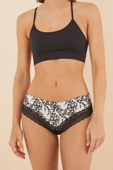 Womensecret Panty brasileño ancho encaje blanco y negro negro