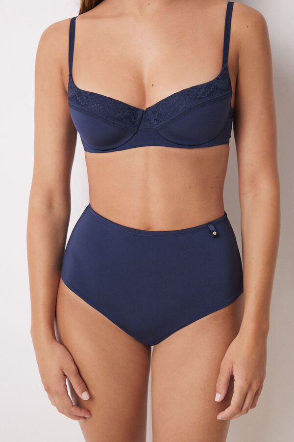 Womensecret Panty clásico alto microfibra azul oscuro azul