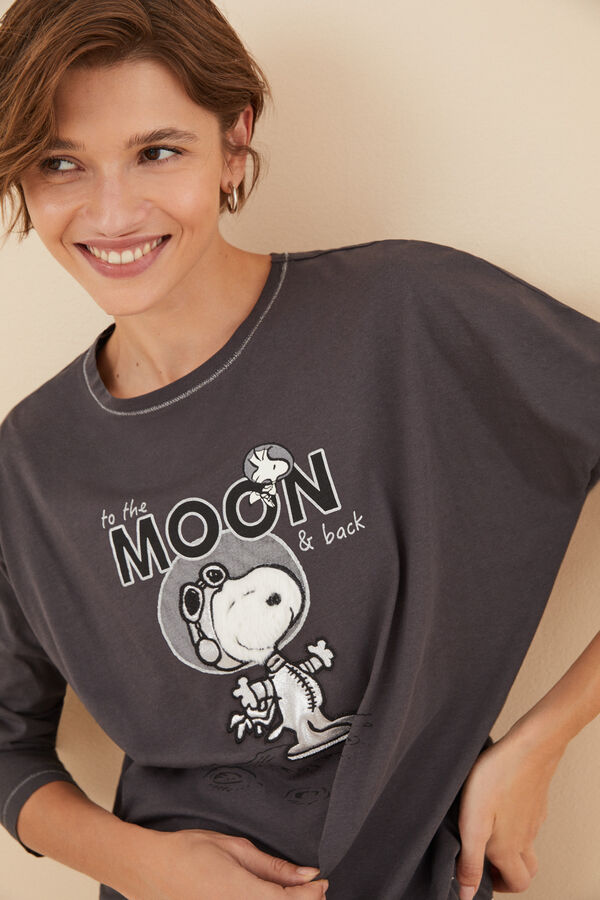 Womensecret Pijama larga 100% algodón Snoopy Moon gris
