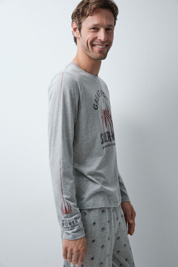 Women'secret Pijama larga de algod&oacute;n Spiderman gris