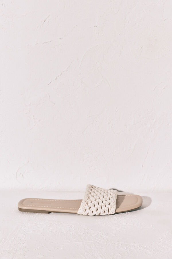 Women'secret Sandalias de pala de crochet beige marfil