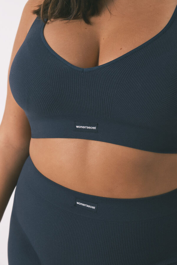 Women'secret LOVELY top sin costuras costuras de canalé azul oscuro azul