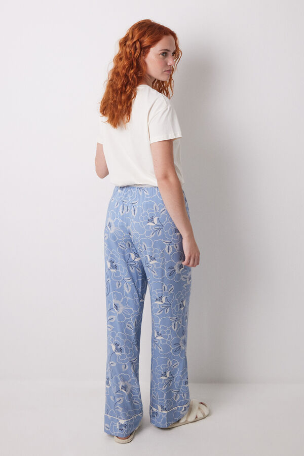 Womensecret Pantalón largo con estampado de flores azules azul