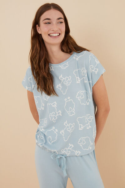 Womensecret Pijama manga corta ovejas tejido cálido azul azul