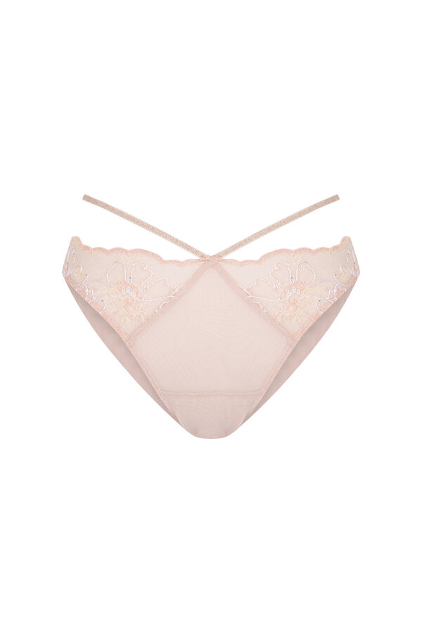 Women'secret Panty brasileño de encaje de lurex color nude café