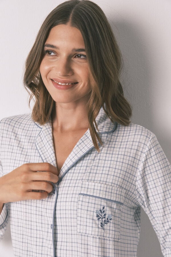 Women'secret Pijama camisera de cuadros con efecto brillante.   azul