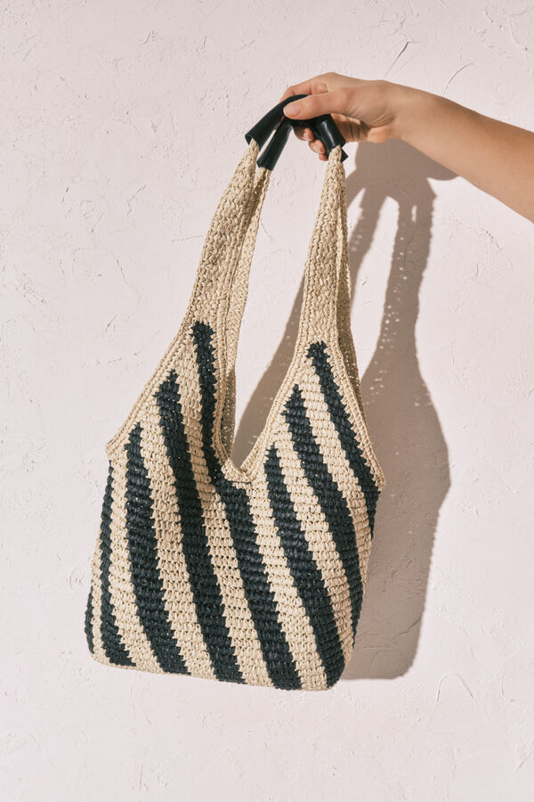 Women'secret Bolsa grande de rafia estampado cebra negro