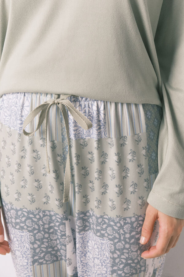 Women'secret Pijama larga de patchwork súper suave verde