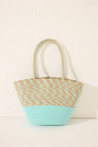 Womensecret Bolsa bolsa de playa de rafia verde, bolsa con logo verde