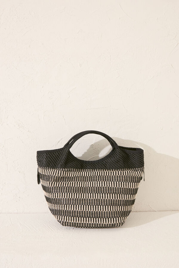 Womensecret Bolsa mediana de rafia negra con flecos . café