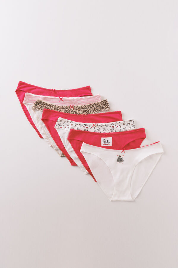 Women'secret Pack de 7 panties clásica de algodón rojo de Snoopy estampado