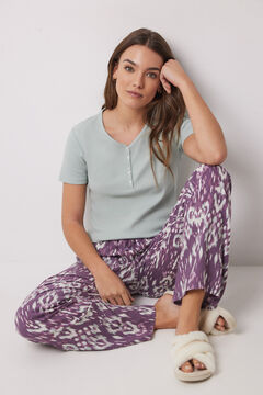 Womensecret Pantalón largo viscosa estampado ikat morado/lila
