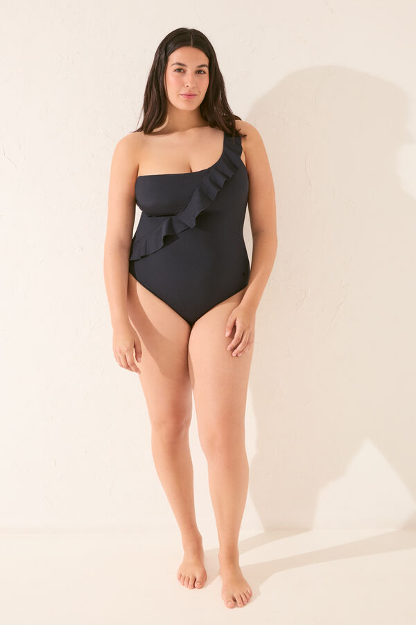 Womensecret Traje de baño shapewear asimétrico volantes negro  negro
