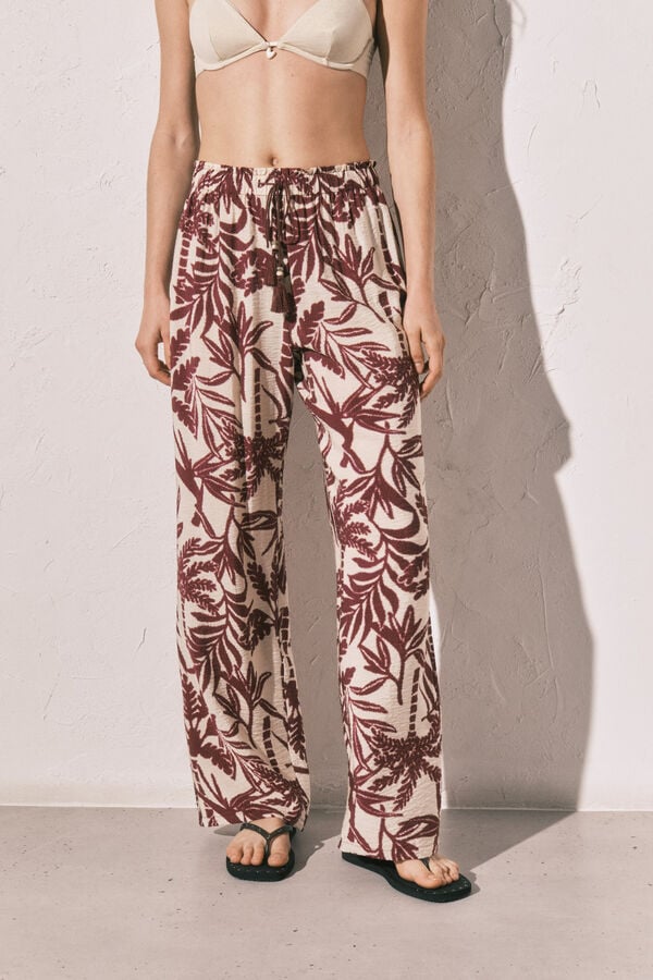 Women'secret Pantal&oacute;n largo estampado granate p&uacute;rpura