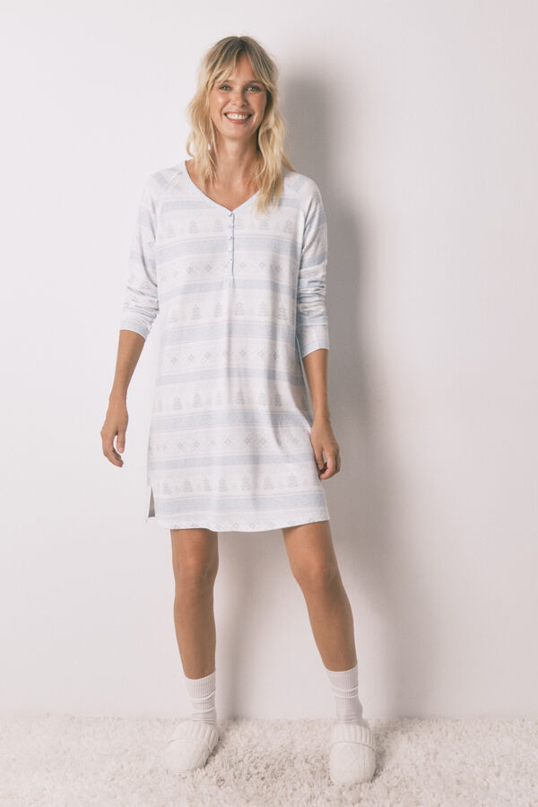 Women'secret Camisón midi de tejido suave con estampado cenefa azul