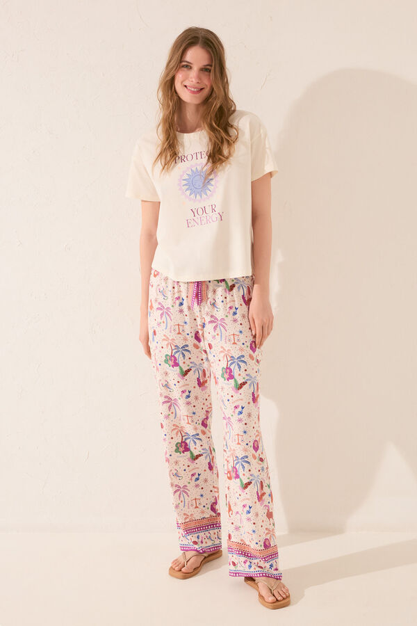 Womensecret Pantalón largo de viscosa con estampado multicolor estampado