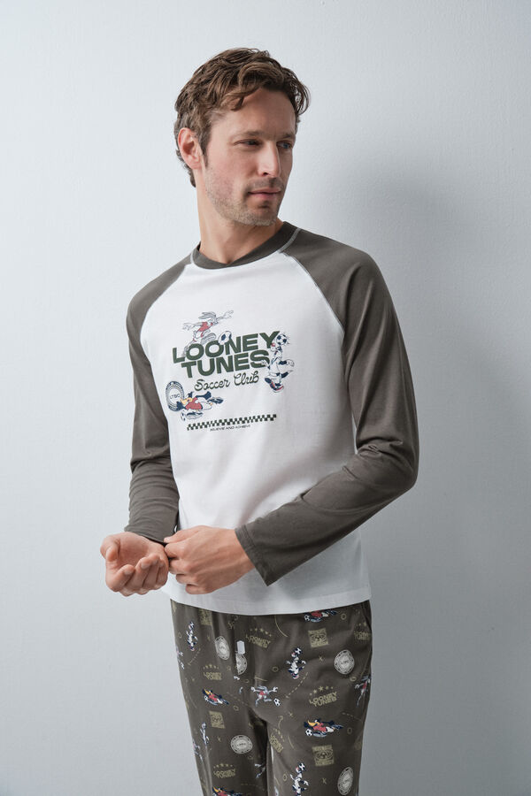 Women'secret Pijama larga de algod&oacute;n Looney Tunes kaki