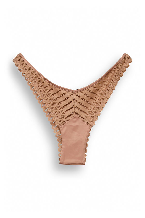 Womensecret Panty brasileño encaje geométrico nude café