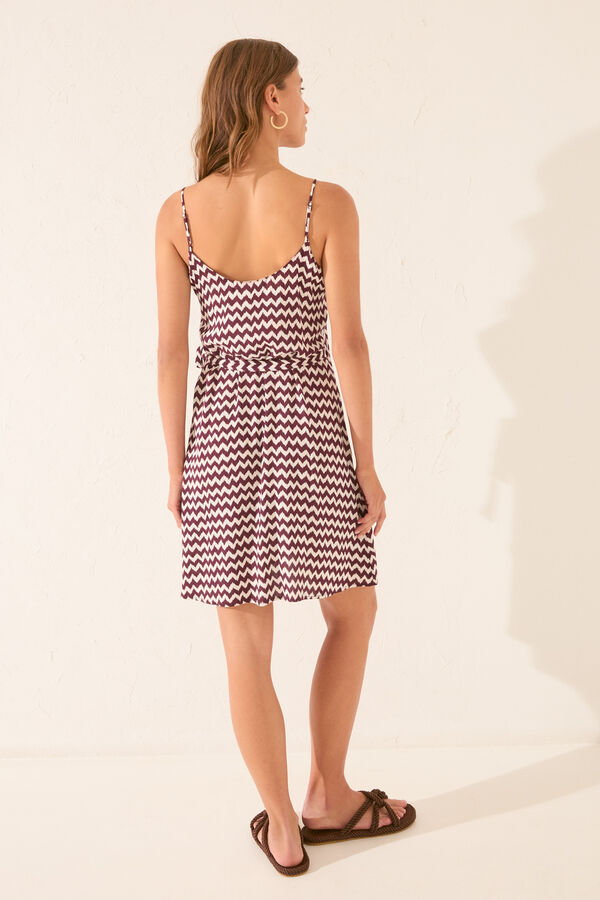 Womensecret Vestido midi con tirantes y estampado en zigzag púrpura