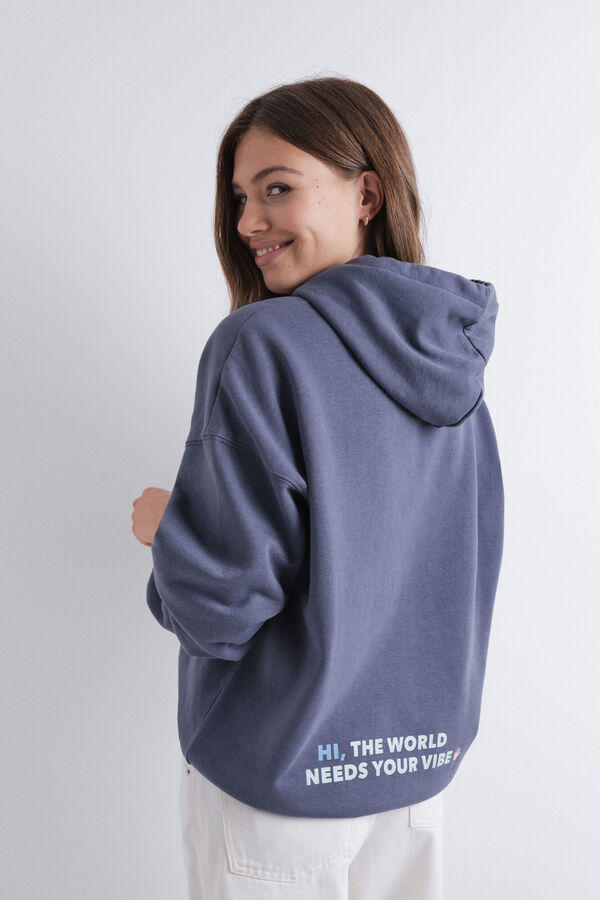 HI&BYE Sudadera con capucha de felpa azul  azul