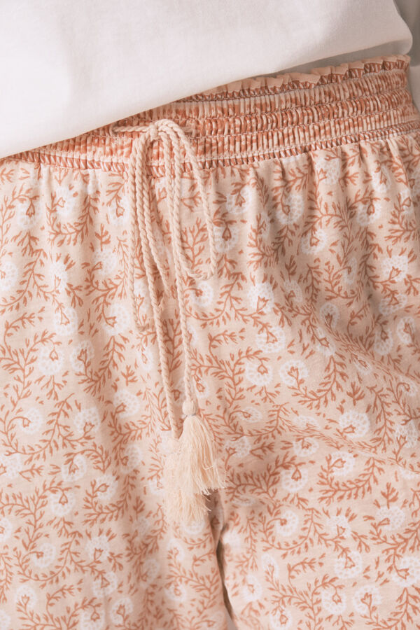 Women'secret Pantalón pitillo 100% algodón con flores naranjas naranja