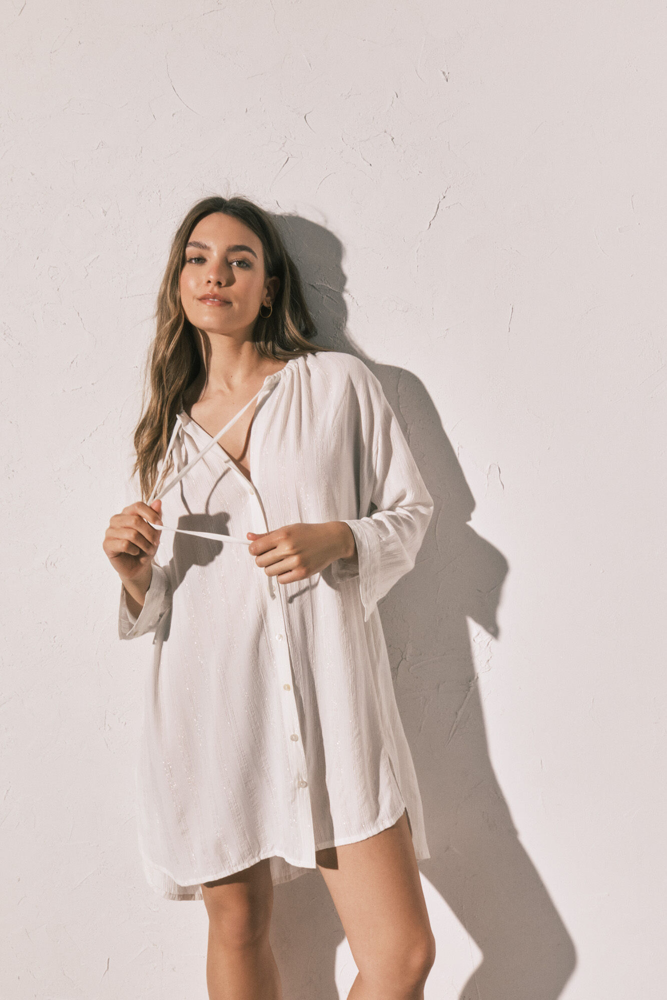 Women'secret Playera de dormir cuello mao blanca