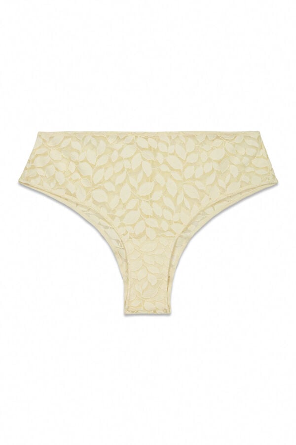 Women'secret Panty brasile&ntilde;o ancho de encaje beige caf&eacute;