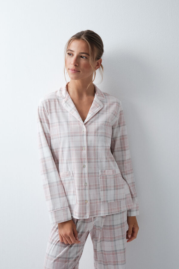 Women'secret Pijama larga camisera de algod&oacute;n a cuadros estampado