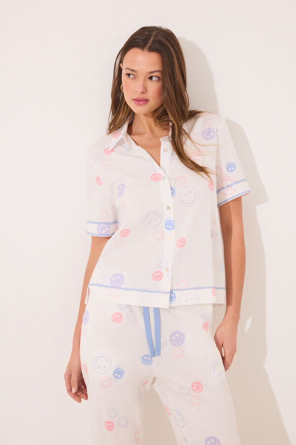 Womensecret Pijama camisera Smiley 100% algodón  marfil
