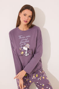 Womensecret Pijama larga 100% algodón estampado Snoopy morado/lila