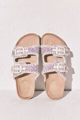 Women'secret Sandalia bio de tiras de tejido pespunteado estampado