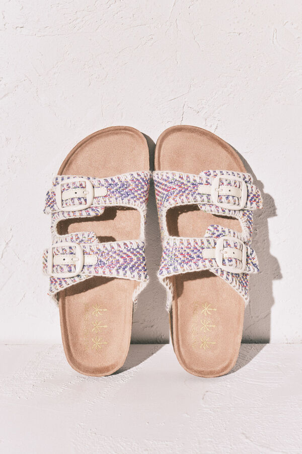 Women'secret Sandalia bio de tiras de tejido pespunteado estampado