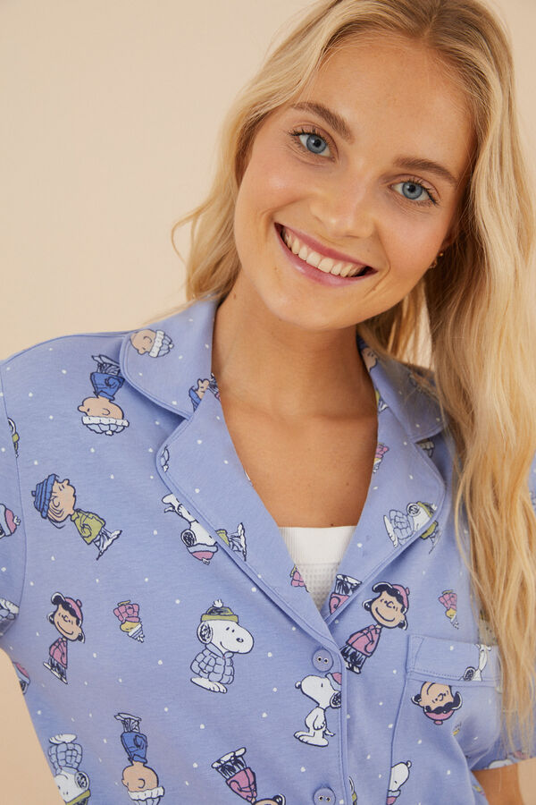 Womensecret Pijama camisera 100% algodón Snoopy azul estampado
