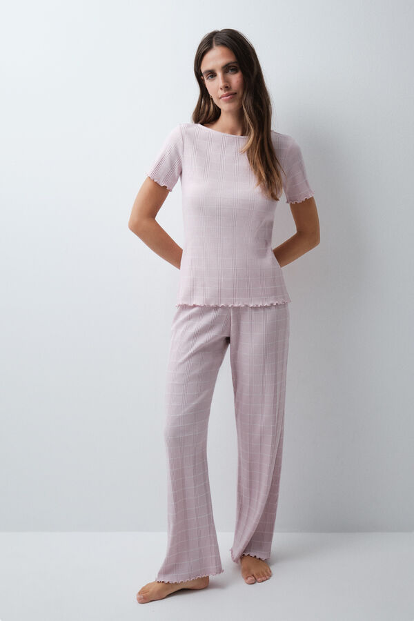 Women'secret Pijama larga de manga corta de algod&oacute;n a rayas rosa rosa