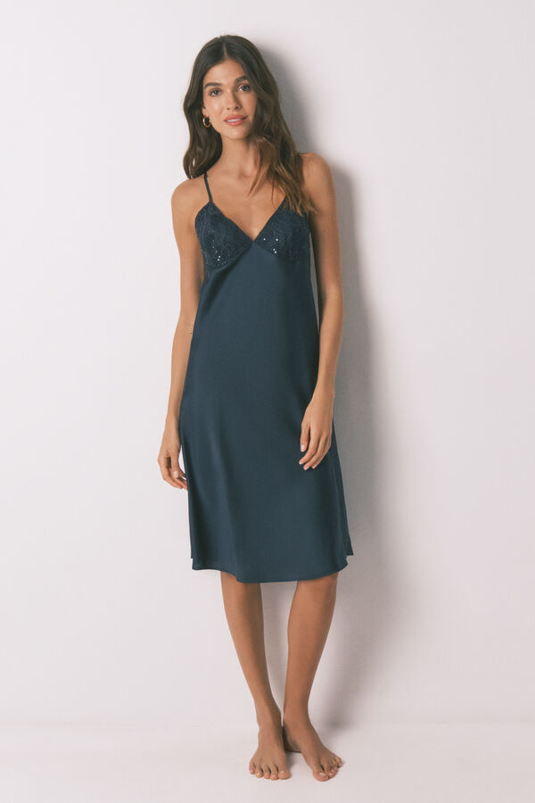 Women'secret Camisón midi de satén azul azul