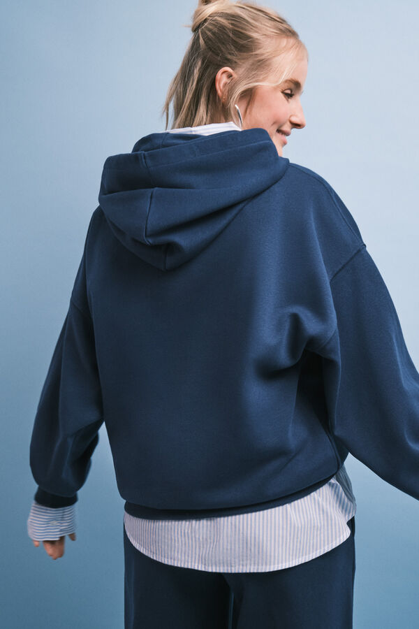 HI&BYE Sudadera de felpa con capucha azul logo azul