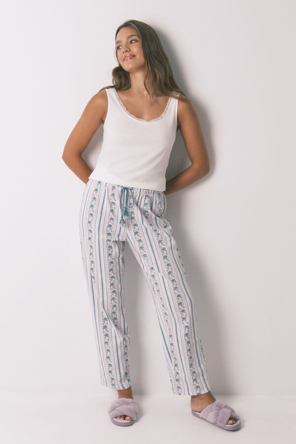 Women'secret Playera de tirantes de algodón blanco marfil