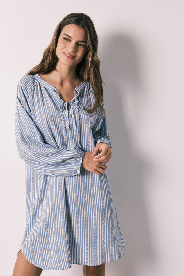 Women'secret Playera de dormir corta de viscosa estampado de rayas azul estampado