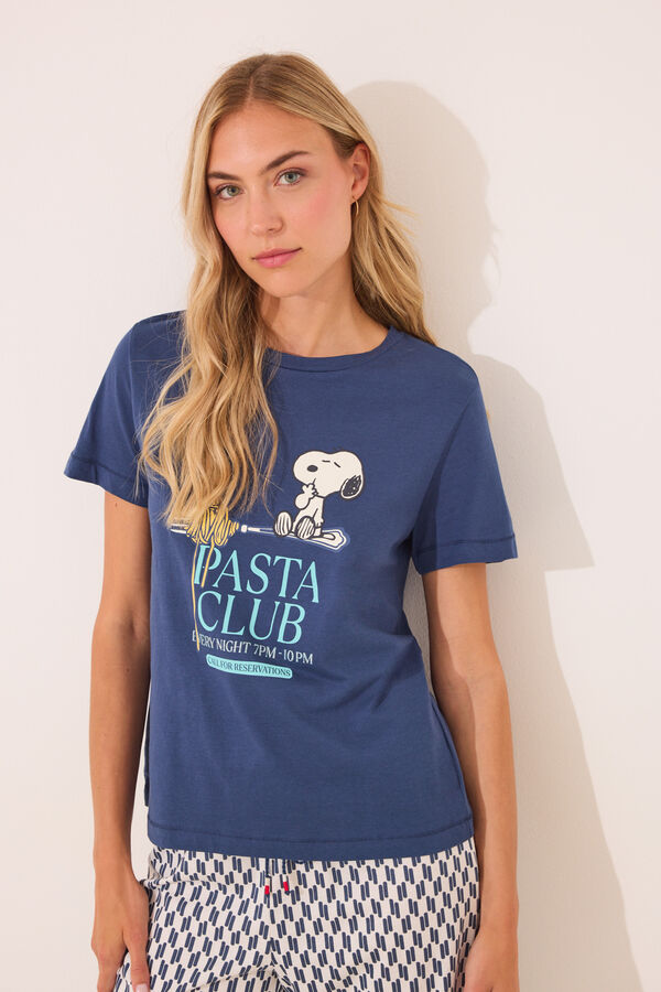 Womensecret Pijama larga geométrico de Snoopy 100 % algodón azul