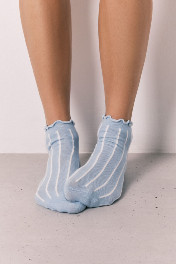 Women'secret Pack 3 calcetines cortos de estampado de rayas y palmas azul